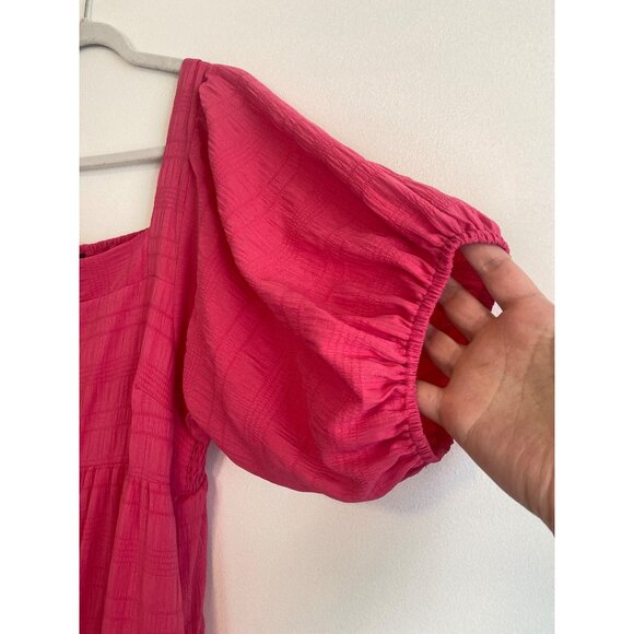 NWT Pink Puff Sleeve Maxi Dress by J. NNA Smocked Bodice Square Neck Size L - Picture 3 of 8